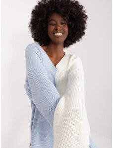 Fashionhunters Ecru-Blue Women's Oversize Neckline Sweater