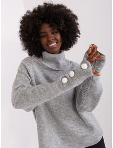 Fashionhunters Grey women's sweater with buttons on the sleeves