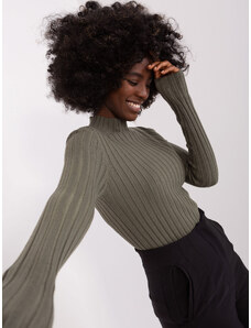 Fashionhunters Women's striped sweater in khaki cut