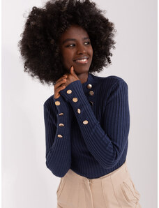 Fashionhunters Navy blue fitted sweater with gold buttons