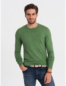 Ombre Clothing Classic men's sweater with round neckline - green V13 OM-SWBS-0106