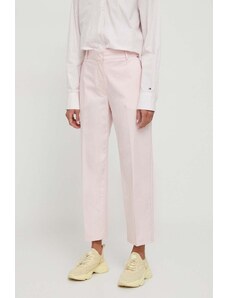 Tommy Hilfiger pantaloni femei, culoarea roz, drept, high waist WW0WW40504