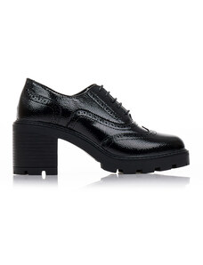 Tsoukalas Pantofi cu tocuri loafers Negru lustrin cu design perforat și șireturi