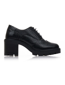 Tsoukalas Pantofi cu tocuri loafers Negru imitație de piele cu design perforat și șireturi