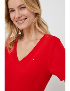 Tommy Hilfiger tricou din bumbac femei, culoarea roșu WW0WW40584