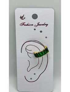 Fashion App Cercel Ear Cuff Rotund, Cristale, Verde