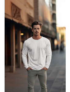 Trendyol White Men's Plus Size Comfy 100% bumbac cu mâneci lungi cu mânecă lungă / Regular Cut T-shirt.