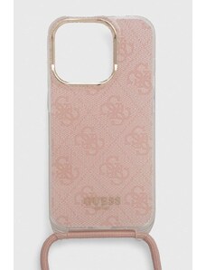 Guess husă pentru telefon iPhone 15 Pro 6.1" culoarea roz