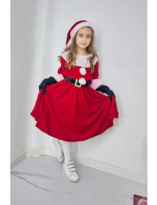FashionForYou Set Craciunita pentru copii, din catifea, Missy Polar Fairy, cu caciula, manusi si curea (Marime: 10-12 ani)