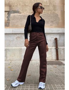 Madmext Mad Girls Burgundy Leather Pants