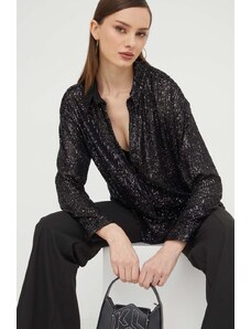 Abercrombie & Fitch camasa femei, culoarea negru, cu guler clasic, regular