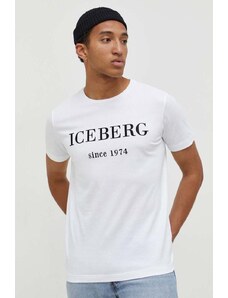 Iceberg tricou din bumbac barbati, culoarea alb, cu imprimeu