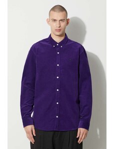 Carhartt WIP cămașă din velur longsleeve Madison Fine Cord Shirt culoarea violet, cu guler button-down, regular, I030580.1ZTXX