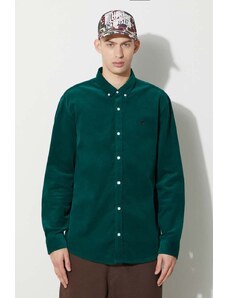 Carhartt WIP cămașă din velur longsleeve Madison Fine Cord Shirt culoarea verde, cu guler button-down, regular, I030580.1ZUXX