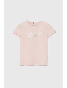 Tommy Hilfiger tricou copii culoarea roz