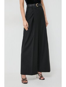 Ivy Oak pantaloni din lână culoarea negru, lat, high waist IO115169