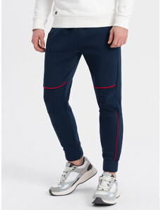 Ombre Pantaloni de trening pentru bărbați cu cusături contrastante - albastru marin V4 OM-PASK-0145