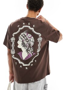 Bershka social club printed t-shirt in brown