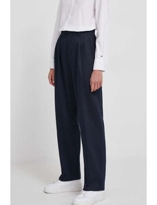 Tommy Hilfiger pantaloni femei, culoarea bleumarin, fason chinos, high waist WW0WW40509