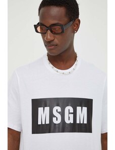 MSGM tricou din bumbac bărbați, culoarea alb, cu imprimeu 2000MM520.200002