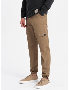 Ombre Clothing Men's pants with cargo pockets and leg hem - warm brown V2 OM-PACG-0189