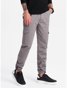 Ombre Clothing Men's pants with cargo pockets and leg hem - grey V4 OM-PACG-0189