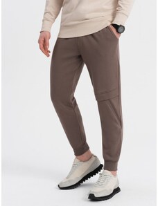 Ombre Clothing Men's sweatpants with stitching and zipper on leg - brown V4 OM-PASK-0147