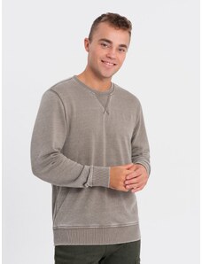 Ombre Clothing Washed men's sweatshirt with decorative stitching at the neckline - beige V2 OM-SSDS-0131