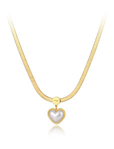 Eva Grace Colier Gloria, auriu, din otel inoxidabil, placat cu aur 18k, cu pandantiv in forma de inima - Colectia Universe of Pearls