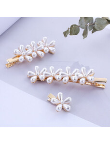 Eva Grace Set agrafe de par Flower Pearl, albe, cu montura aurie si forma florala