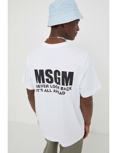 MSGM tricou din bumbac bărbați, culoarea alb, cu imprimeu 3640MM130.247002