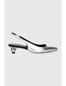 Weekend Max Mara pantofi de piele Gallico culoarea argintiu, pe toc jos, cu toc deschis, 2415521094600