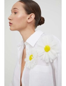 MSGM cămașă din bumbac femei, culoarea alb, cu guler clasic, relaxed 3641MDE20X.247101