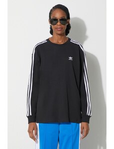 adidas Originals tricou cu manecă lungă 3-Stripes longsleeve de damă, culoarea negru, IU2412