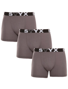 3PACK boxeri pentru bărbați Styx pantaloni scurți de boxer lungi sport elastic gri închis (3U1063) L