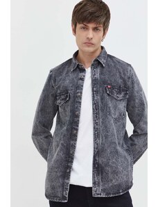 HUGO cămașă jeans bărbați, culoarea gri, cu guler clasic, regular 50508625