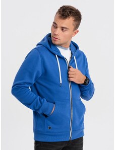 Ombre Clothing BASIC men's unbuttoned hooded sweatshirt - blue V9 OM-SSBZ-0118