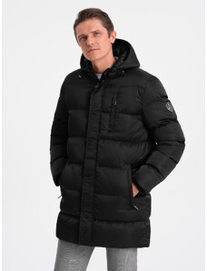 Ombre Jachetă lungă de iarnă matlasată pentru bărbați cu finisaj satinat - negru V3 OM-JALJ-0147
