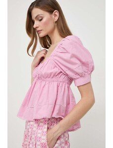 Pinko bluza din bumbac femei, culoarea roz, neted