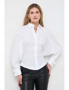 Elisabetta Franchi camasa din bumbac femei, culoarea alb, cu guler clasic, regular