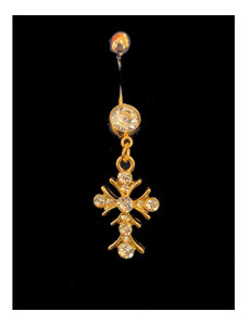 SaraTremo Piercing auriu de buric cu cruciulita si cristale, mare - 5 cm