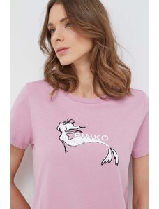 Pinko tricou din bumbac femei, culoarea roz