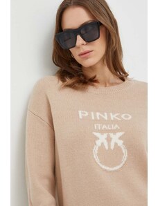 Pinko pulover de lana femei, culoarea bej, light