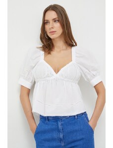 Pinko bluza din bumbac femei, culoarea alb, neted