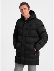 Ombre Clothing Men's long winter quilted jacket - black V3 OM-JALJ-0147