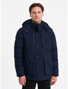 Ombre Clothing Men's winter jacket with detachable hood and cargo pockets - navy blue V1 OM-JAHP-0152