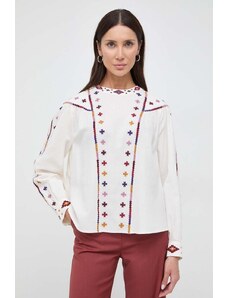 Weekend Max Mara bluză din bumbac femei, culoarea bej, cu imprimeu 2415110000000