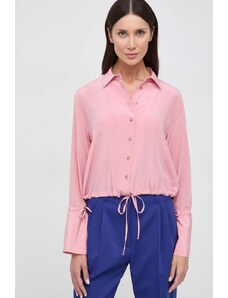 Liviana Conti cămașă de mătase culoarea roz, cu guler clasic, regular F4SS01
