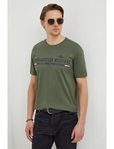 Aeronautica Militare tricou din bumbac barbati, culoarea verde, cu imprimeu