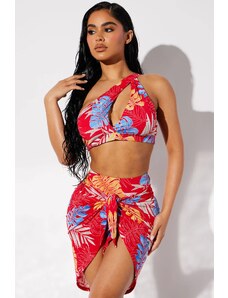 Fashion Nova Compleu Costum De Baie Cu Fusta Rosu Tropical